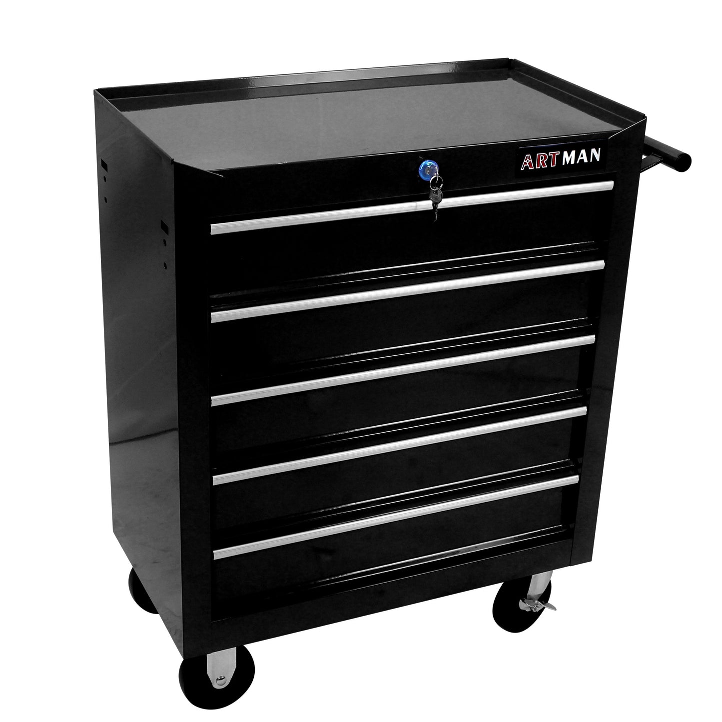 5 DRAWERS MULTIFUNCTIONAL TOOL CART WITH WHEELS-BLACK