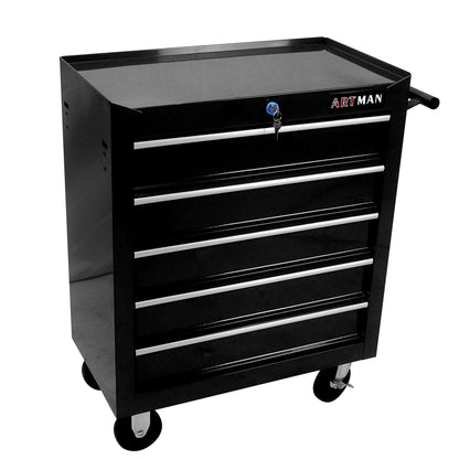 5 DRAWERS MULTIFUNCTIONAL TOOL CART WITH WHEELS-BLACK