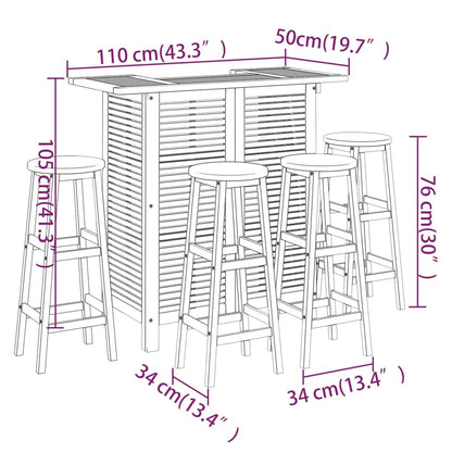 5 Piece Patio Bar Set Solid Wood Acacia