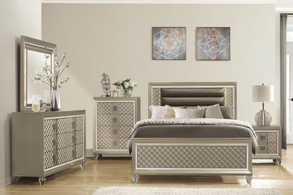Glamorous Champagne Finish 1pc Chest of 4 Drawers Acrylic Feet Luxury Bedroom Furniture Beveled Mirror Trim