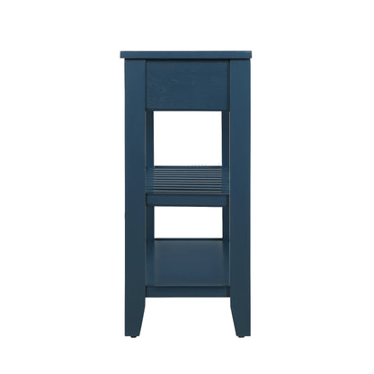 Console Sofa Table with 2 Storage Drawers and 2 Tiers Shelves, Mid-Century Style 42'' Solid Wood Buffet Sideboard for Living Room Furniture Kitchen Dining Room Entryway Hallway,Navy Blue