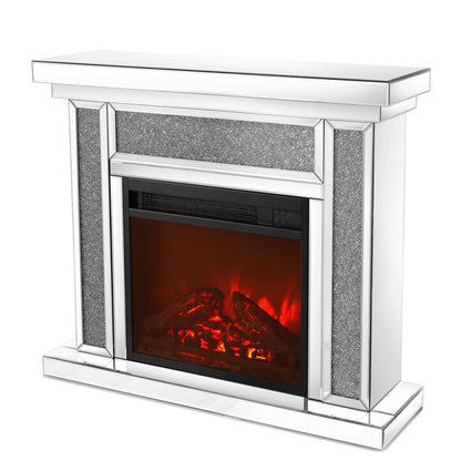 W 47 inch X D 12.6 inch X H 41.7 inch Acrylic diamond mirror mantelpiece, separate mantelpiece Built-in filling: acrylic high imitation drill, 1500 W electric heating furnace
