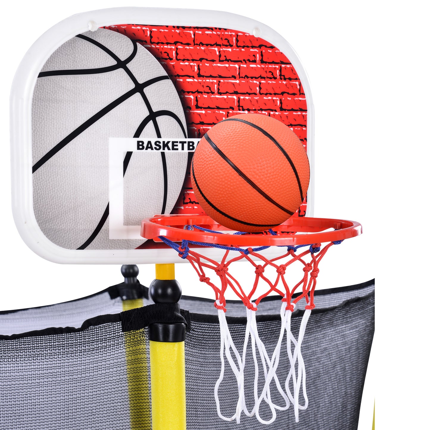 5.5 FT Outdoor & Indoor Mini Toddler Trampoline with Enclosure, Basketball Hoop and Ball Included