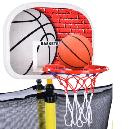 5.5 FT Outdoor & Indoor Mini Toddler Trampoline with Enclosure, Basketball Hoop and Ball Included