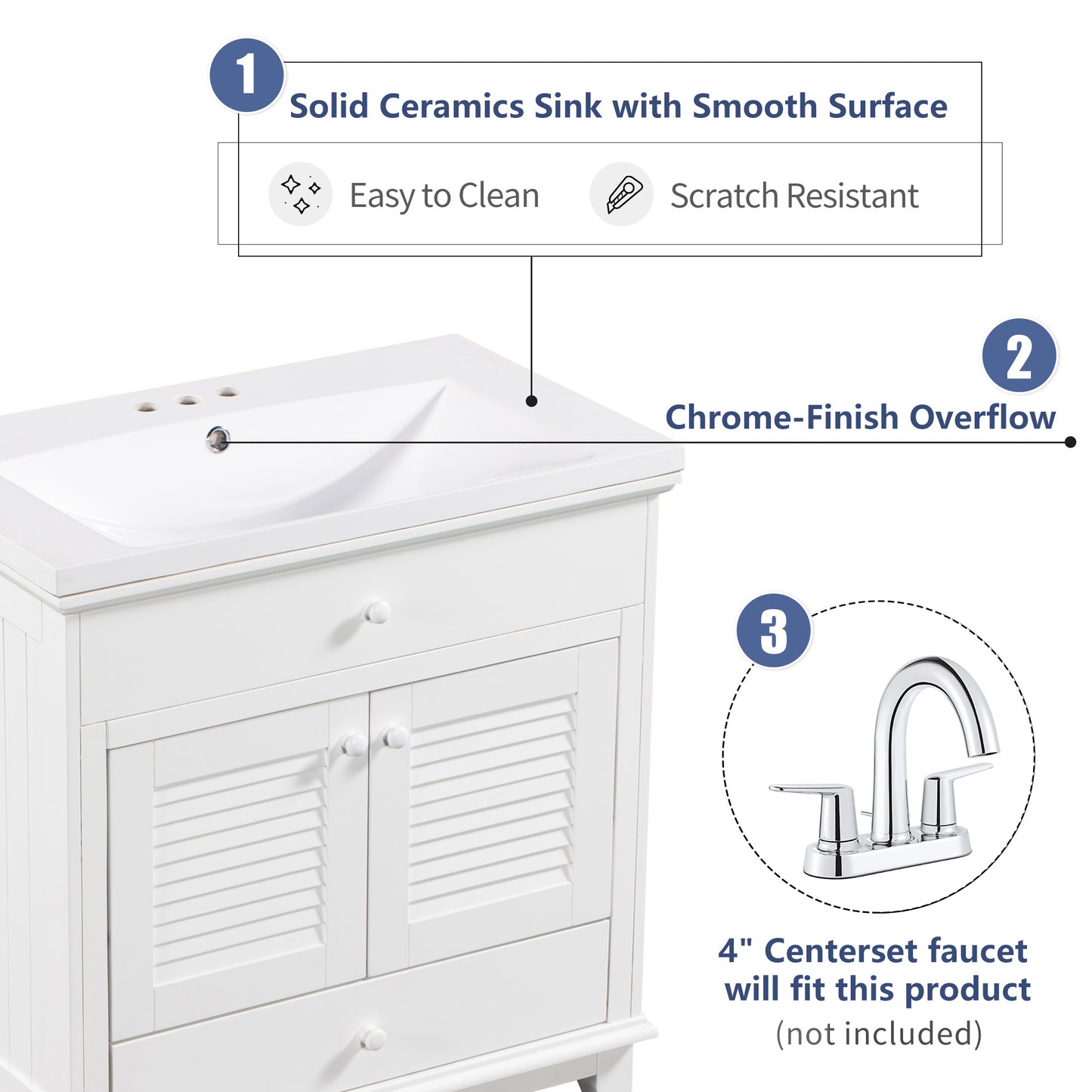 30" Bathroom Vanity with Sink, Bathroom Cabinet with Two Doors and One Drawer