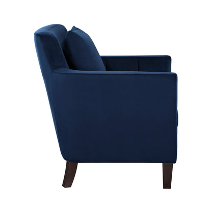 Stylish Home Accent Chair Blue Velvet Upholstery Matching Pillow Solid Wood Furniture Living Room 1pc