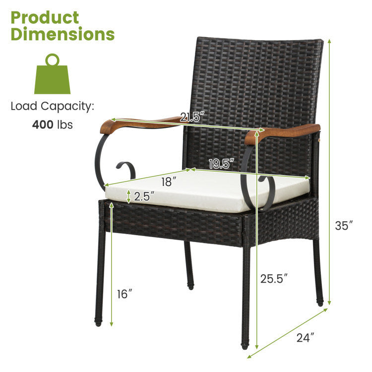 Set of 2/4 Outdoor PE Wicker Chair with Acacia Wood Armrests
