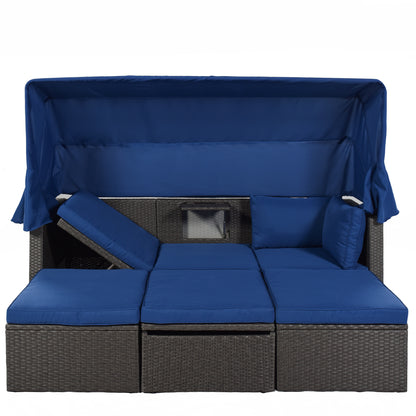 U_Style Outdoor Patio Rectangle Daybed with Retractable Canopy, Wicker Furniture Sectional Seating with Washable Cushions, Backyard, Porch(As same as WY000263AAE)