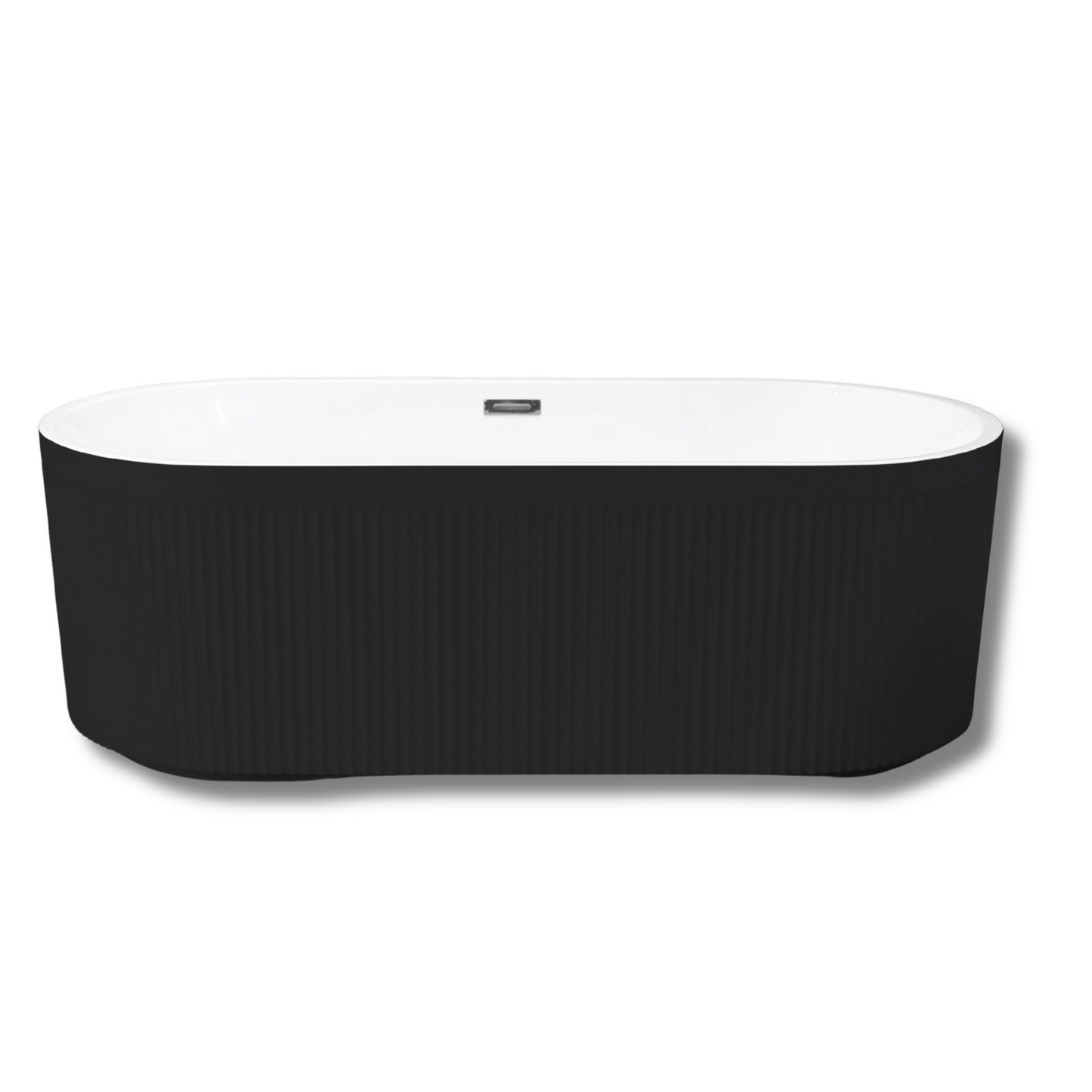67" Matt Black Finish Acrylic Spacious Oval Shape Freestanding Bathtub with Unique Pleated Design