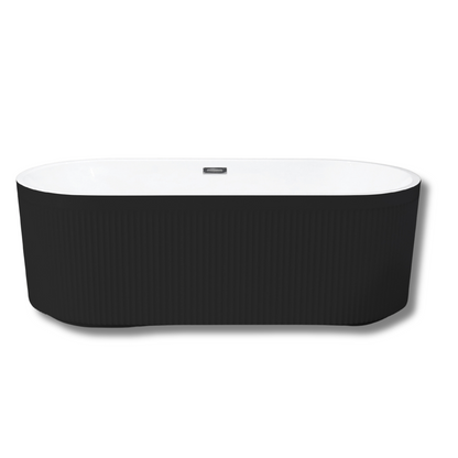 67" Matt Black Finish Acrylic Spacious Oval Shape Freestanding Bathtub with Unique Pleated Design