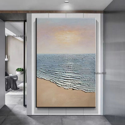 Hand-painted oil painting european-style elegant hanging painting sunrise snow mountain decorative painting fantasy vertical murals large fresh knife painting