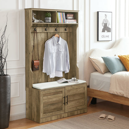 Wood Coat Rack, Storage Shoe Cabinet, with Clothes Hook, with Sponge Pad Product, Multiple Storage Racks, bedroom, porch wardrobe storage rack, Dark Colour
