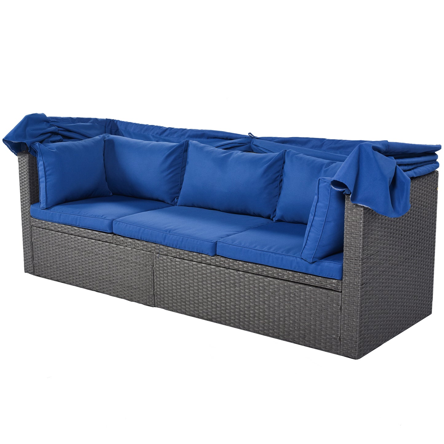U_Style Outdoor Patio Rectangle Daybed with Retractable Canopy, Wicker Furniture Sectional Seating with Washable Cushions, Backyard, Porch(As same as WY000263AAE)