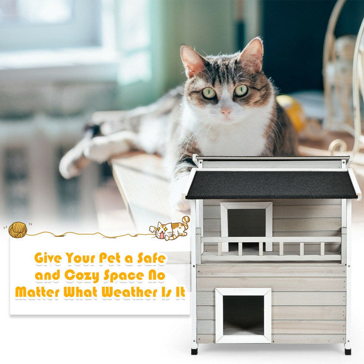 2-Story Luxurious Wooden Pet House with Large Balcony in Grey