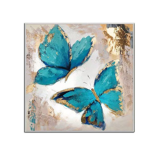 100% Handmade Abstract Blue Butterfly Modern Minimalist Oil Painting on Canvas