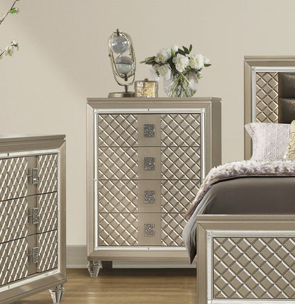 Glamorous Champagne Finish 1pc Chest of 4 Drawers Acrylic Feet Luxury Bedroom Furniture Beveled Mirror Trim