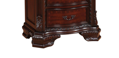 1pc Brown Cherry Traditional Solid Wood Nightstand with 3 Decorative Drawers
