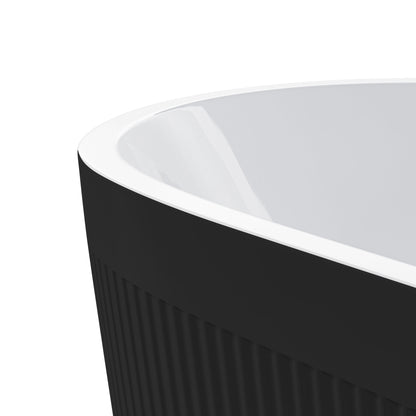 67" Matt Black Finish Acrylic Spacious Oval Shape Freestanding Bathtub with Unique Pleated Design