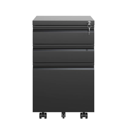3 Drawer Mobile File Cabinet with Lock,Metal Filing Cabinets for Home Office Organizer Letters/Legal/A4,Fully Assembled,Black