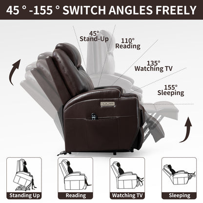 Up to 350lbs Okin Motor Power Lift Recliner Chair for Elderly, Heavy Duty Motion Mechanism with 8-Point Vibration Massage and Lumbar Heating, Two Cup Holders and USB Charge Port, Brown