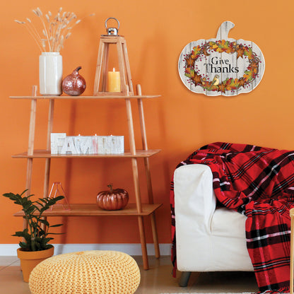 "Give Thanks" Wooden Pumpkin Wall Art By Artisan Linda Spivey