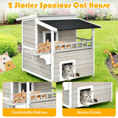 2-Story Luxurious Wooden Pet House with Large Balcony in Grey