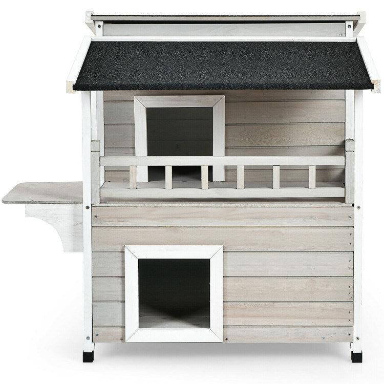2-Story Luxurious Wooden Pet House with Large Balcony in Grey