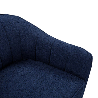 Mid-Century Modern Accent Chair 1pc Blue Chenille Fabric Upholstered Channel Stitched Back Brown Legs Solid Wood Furniture