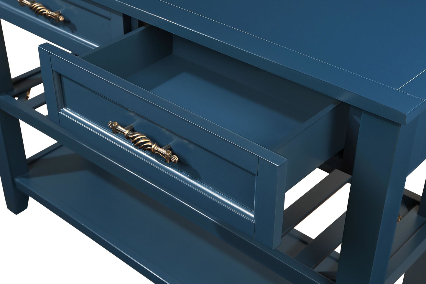 Console Sofa Table with 2 Storage Drawers and 2 Tiers Shelves, Mid-Century Style 42'' Solid Wood Buffet Sideboard for Living Room Furniture Kitchen Dining Room Entryway Hallway,Navy Blue