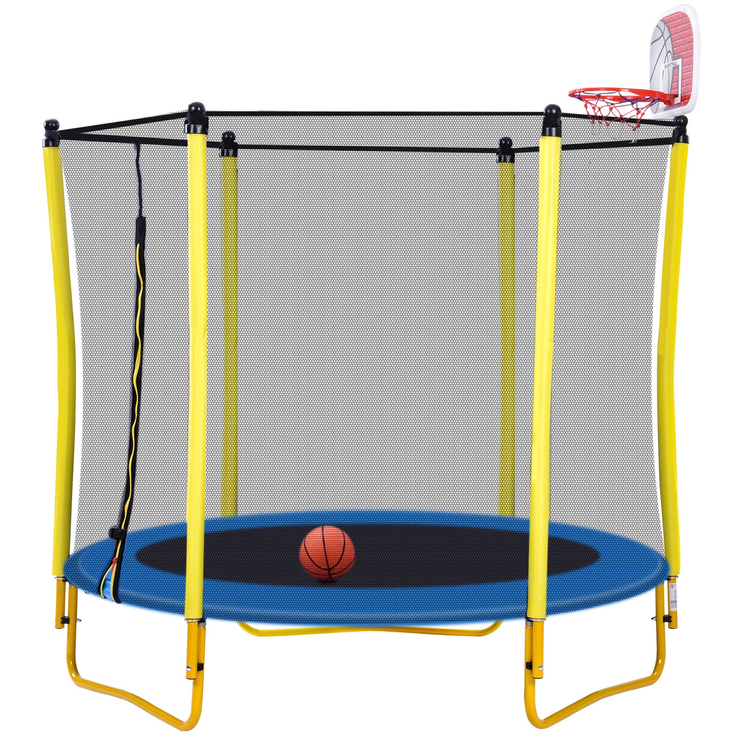 5.5 FT Outdoor & Indoor Mini Toddler Trampoline with Enclosure, Basketball Hoop and Ball Included