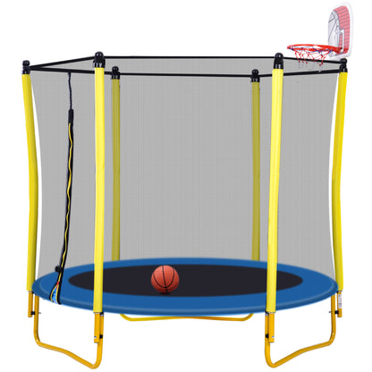 5.5 FT Outdoor & Indoor Mini Toddler Trampoline with Enclosure, Basketball Hoop and Ball Included