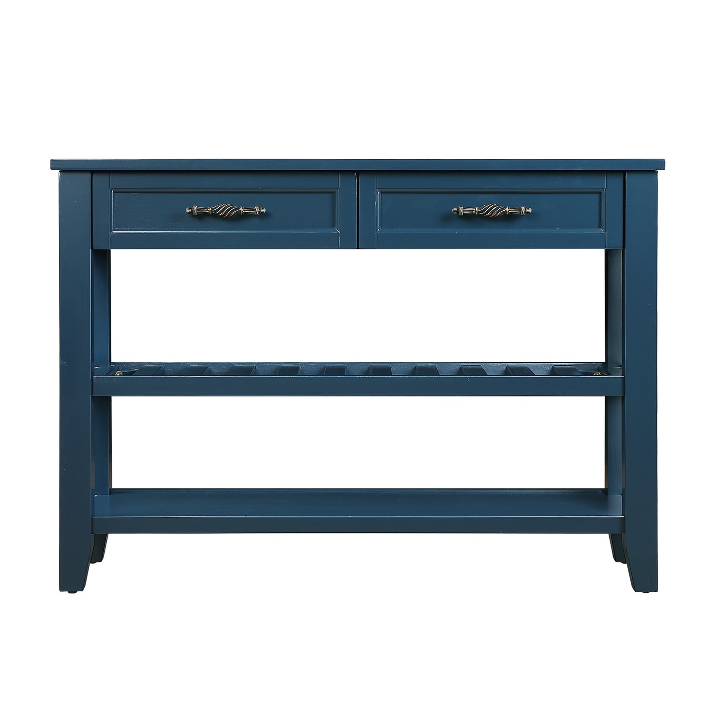 Console Sofa Table with 2 Storage Drawers and 2 Tiers Shelves, Mid-Century Style 42'' Solid Wood Buffet Sideboard for Living Room Furniture Kitchen Dining Room Entryway Hallway,Navy Blue