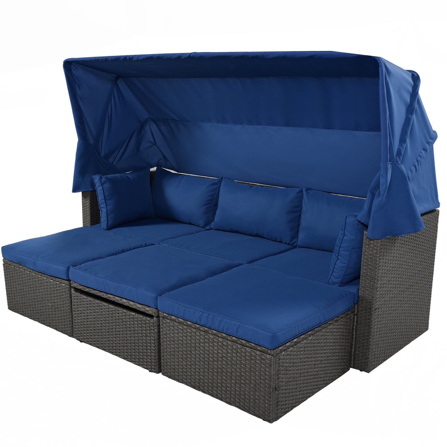 U_Style Outdoor Patio Rectangle Daybed with Retractable Canopy, Wicker Furniture Sectional Seating with Washable Cushions, Backyard, Porch(As same as WY000263AAE)