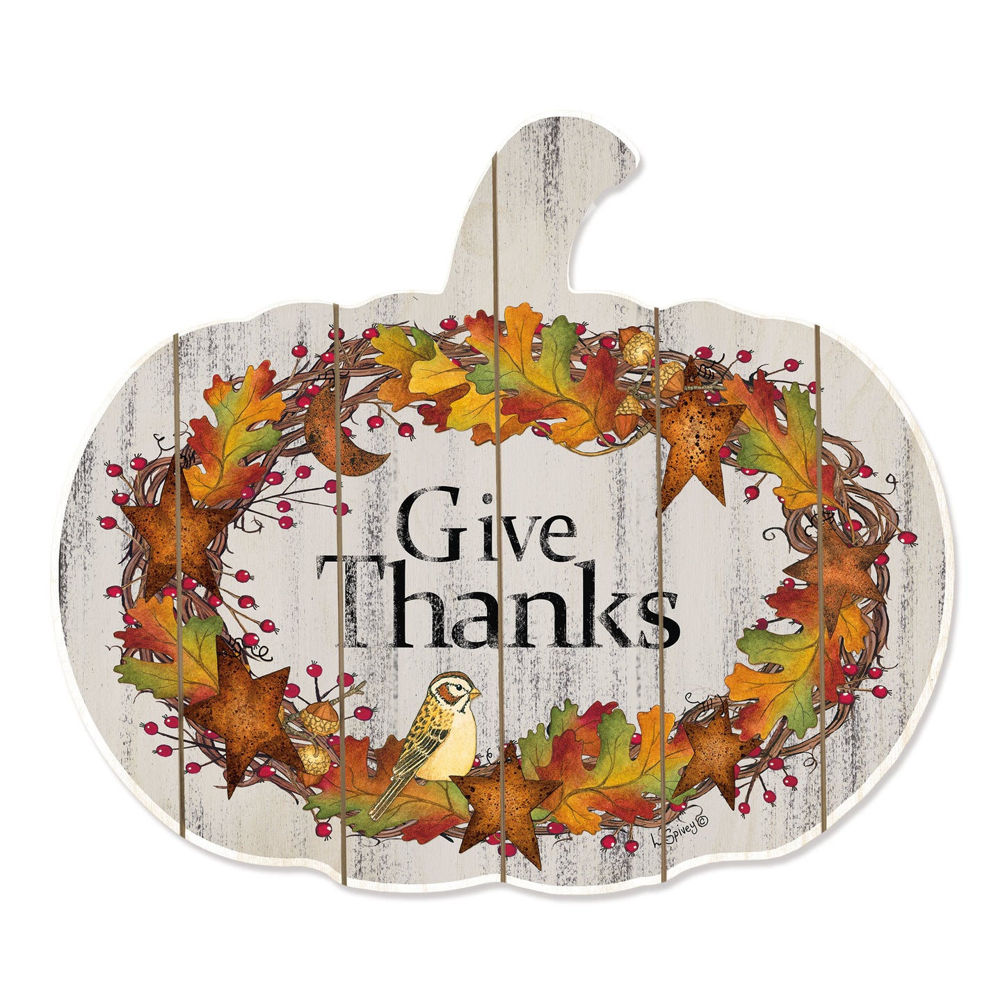 "Give Thanks" Wooden Pumpkin Wall Art By Artisan Linda Spivey