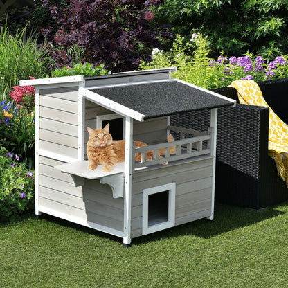 2-Story Luxurious Wooden Pet House with Large Balcony in Grey