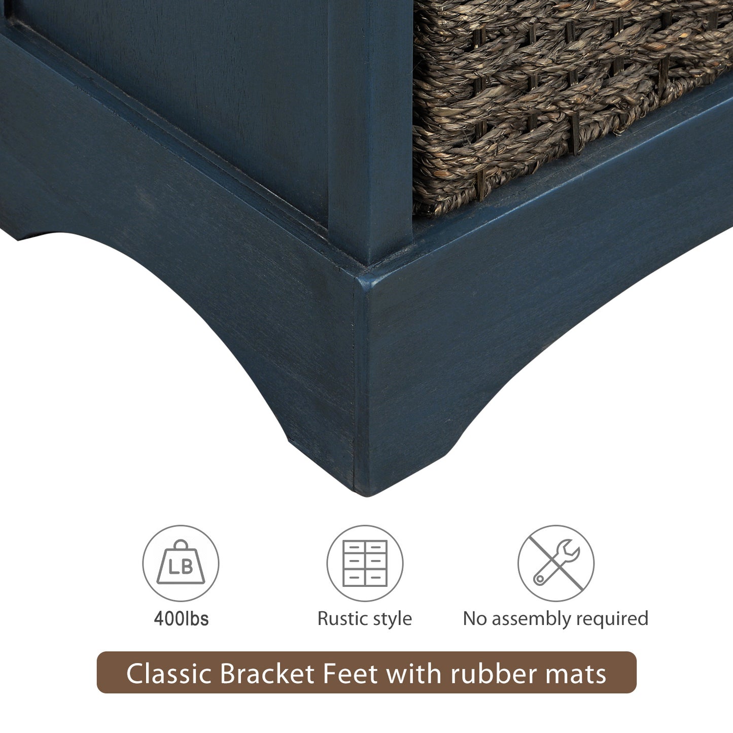 TREXM Rustic Storage Cabinet with Two Drawers and Four Classic Rattan Basket for Dining Room/Entryway/Living Room (Antique Navy)