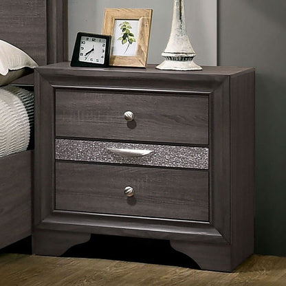 Contemporary 1pc Nightstand Gray Finish Silver Accents Hidden Jewelry Drawer Nickel Round Knob Bedside Table Bedroom Furniture
