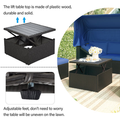 U_Style Outdoor Patio Rectangle Daybed with Retractable Canopy, Wicker Furniture Sectional Seating with Washable Cushions, Backyard, Porch(As same as WY000263AAE)