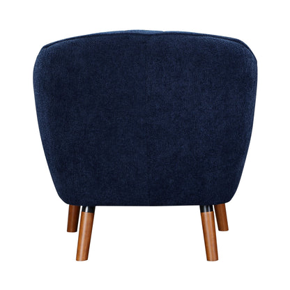 Mid-Century Modern Accent Chair 1pc Blue Chenille Fabric Upholstered Channel Stitched Back Brown Legs Solid Wood Furniture